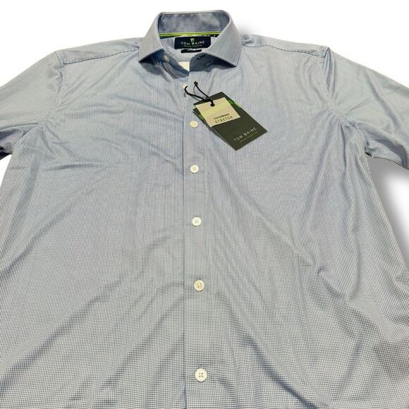 Tom Baine Men’s Blue Plaid Fitted Traveler Dress Shirt Size Small - Picture 5 of 9